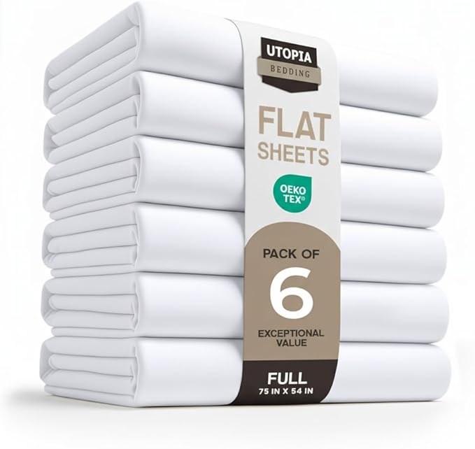 Utopia Bedding Flat Sheets - Pack of 6 - Soft Brushed Microfiber Fabric - Shrinkage & Fade Resistant Top Sheets - Easy Care (Full, White)