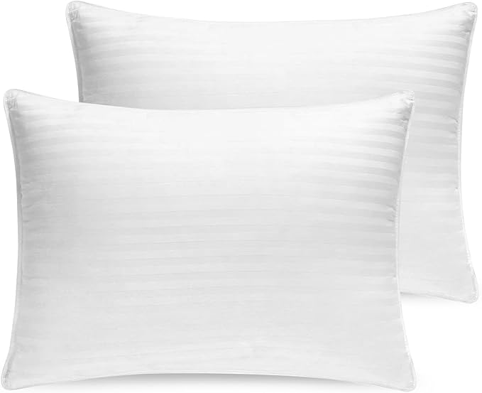 Washable Down and Feathers Pillows Standard Size 2 Pack - Premium Soft Pillow Authentic Canadian White Goose Down & Feather w/ 100% Cotton Cover for Luxury Experience - 650 Fill Power.