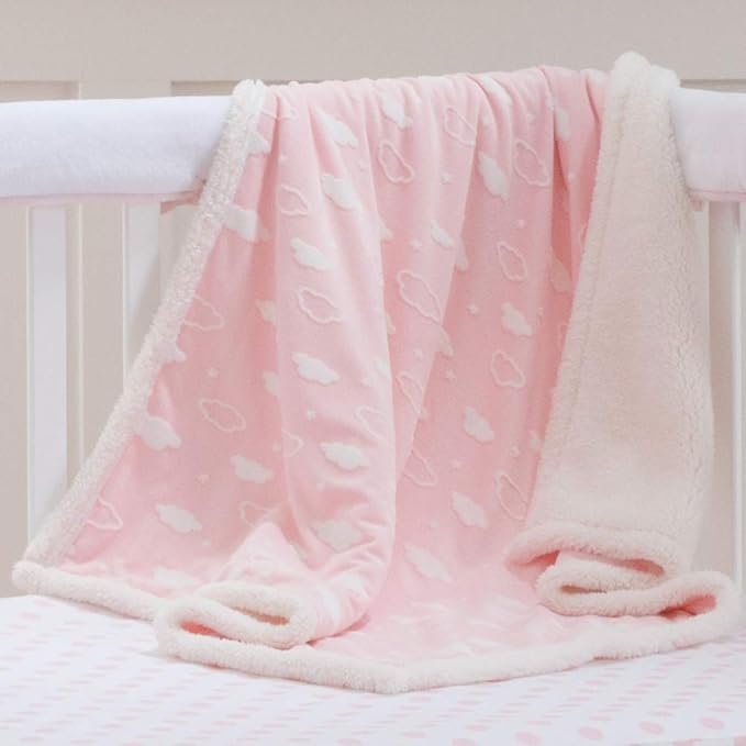 American Baby Company Heavenly Soft Chenille Sherpa Receiving Blanket (30" x 35"), 3D Pink, Warm and Cozy for Boys and Girls, Ideal for Baby Carrier, Stroller, and Travel