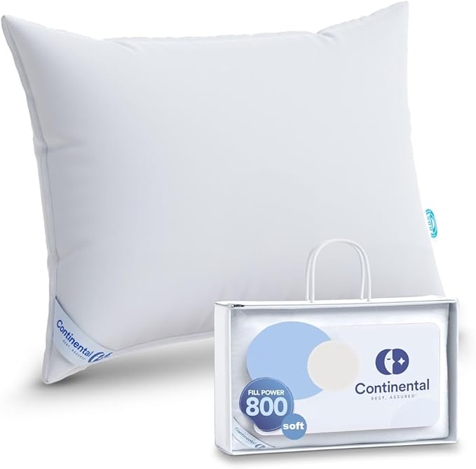 Continental Bedding Siberian Goose Down Pillow 800 Fill Power White Goose Down 400 Thread Count 100% Cotton Shell Soft Medium Firm Loft Options Handcrafted in USA