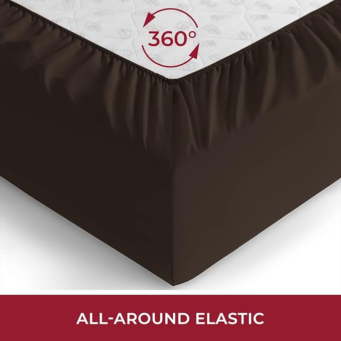Mellanni Twin XL Fitted Sheet - Iconic Collection Bedding Sheets with up to 16 inch Deep Pocket - Soft & Cooling - Fade & Stain Resistant - 1 PC (Twin XL, Brown)