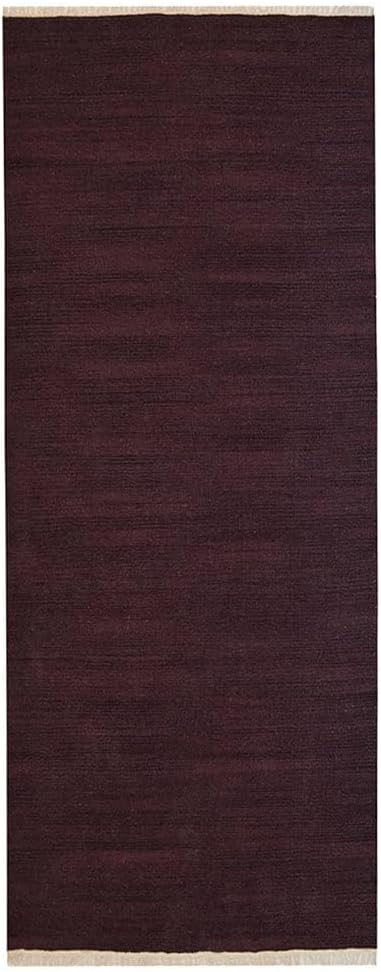 Rugsotic Carpets Hand Woven Flat Weave Kilim Wool ECO-Friendly Area Rugs - 2'6''x8', Runner Shape, Plum Color, Solid Plain Design, Low Pile Handmade Area Rugs for Living Room, Bed Room (D00111)