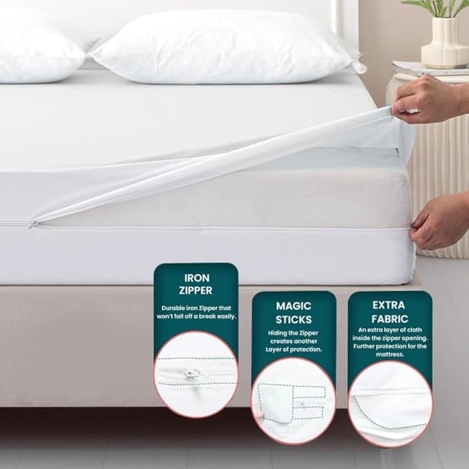 Zippered Mattress Encasement, Full Size Waterproof Mattress Protector, Breathable & Noiseless Absorbent 6-Sided Mattress Cover