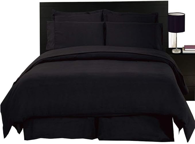 Royal Hotel Bedding 8pc Full Size Bed-in-a-Bag Solid Black 600-Thread-Count Siberian Goose Down Alternative Comforter 100 Percent Cotton - Includes Sheets and Duvet Cover Sets
