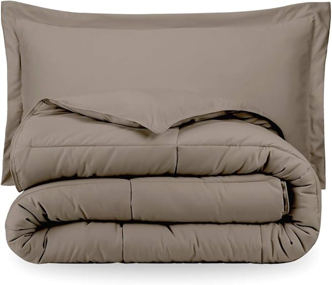 H&H Decor Luxurious & Super Soft 1 Piece Comforter 300 GSM & 4 Pcs Sheet Set 100% Egyptian Cotton 1000 Thread Count Pattern Solid (Twin, Taupe,Solid)