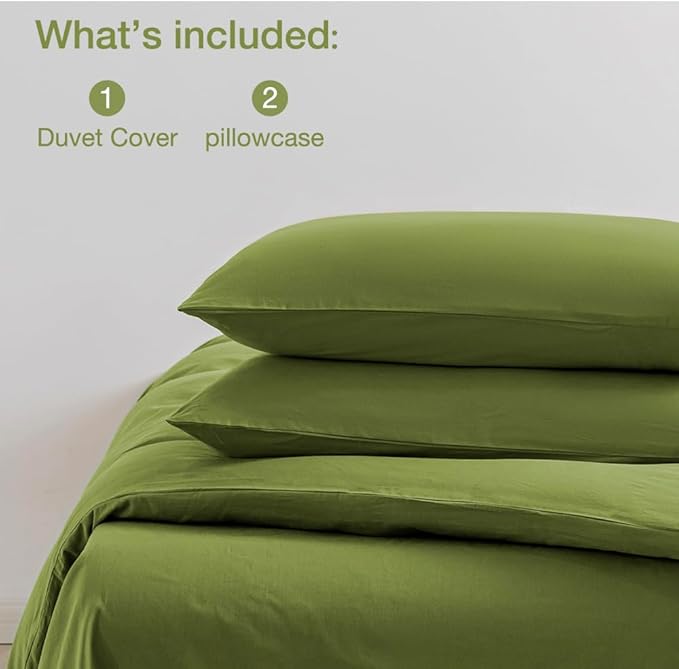 JELLYMONI Christams Duvet Cover California King - 100% Washed Cotton Linen Like Textured Comforter Cover, 3 Pieces Soft Cooling Bedding Set with Zipper Closure (Avocado Green, Calking 104"x98")