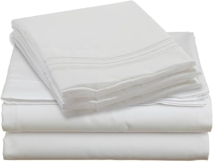 Clara Clark 1800 Series Bed Sheet Sets - Stay fit on Mattress with Elastic Straps at Corners - King, White