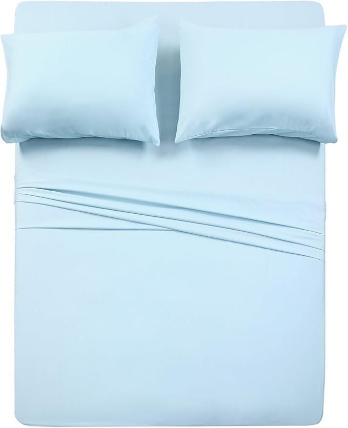 Luxury 1800 Bedding Sheets & Pillowcases - 4 Piece Set - 1 Flat, 1 Fitted Sheet & 2 Pillow Cases - Extra Soft Cooling - Deep Pocket up to 16" - Twin XL, Baby Blue