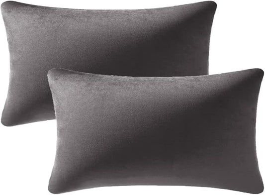 Lumbar Pillow Covers 12x20 Dark-Grey: Pack of 2 Cozy Soft Velvet Rectangular Modern Luxury Decorative Throw Pillow Cases for Sofa Couch Living Room Bed Home Decor