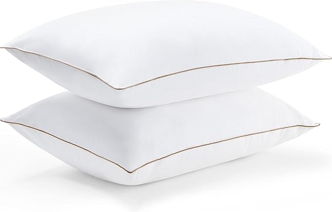 puredown® Goose Feathers and Down Pillows, Premium Medium to Firm Bed Pillows for Sleeping, Luxury Pillows with 100% Cotton Cover, 2 Pack, Queen Size, 20x30 Inches
