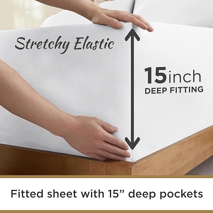 Full White 100% Microfiber Double Brushed Sheet Set - Extra-Soft & Wrinkle-Free - 15" Deep Pockets, 54" x 80" - 4 PC Set (Full, White)
