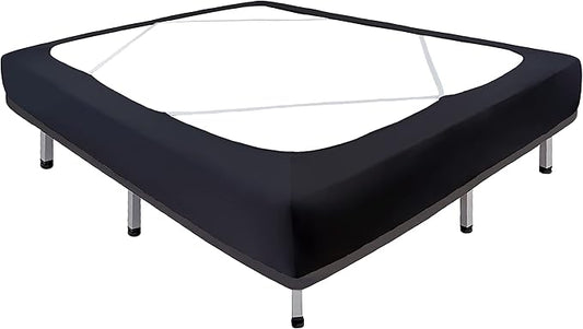 Biscaynebay Decorative Box Spring Cover King & Cal King Size, Black Luxurious Jersey Knitting Stretchy Wrap Around 4 Sides Bed Skirts for Home/Hotels, Easy Fit Wrinkle Free Machine Washable