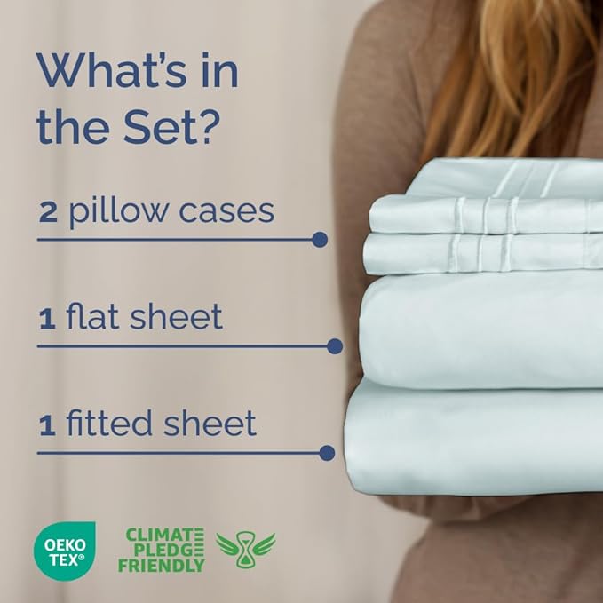 Full XL Size 4 Piece Sheet Set - Comfy Breathable & Cooling Bed Sheets Set - Hotel Luxury Bedding for Women, Men, Kids, Teens, Boys & Girls - Deep Pockets, Soft & Wrinkle Free - Oeko-Tex - Ice Blue