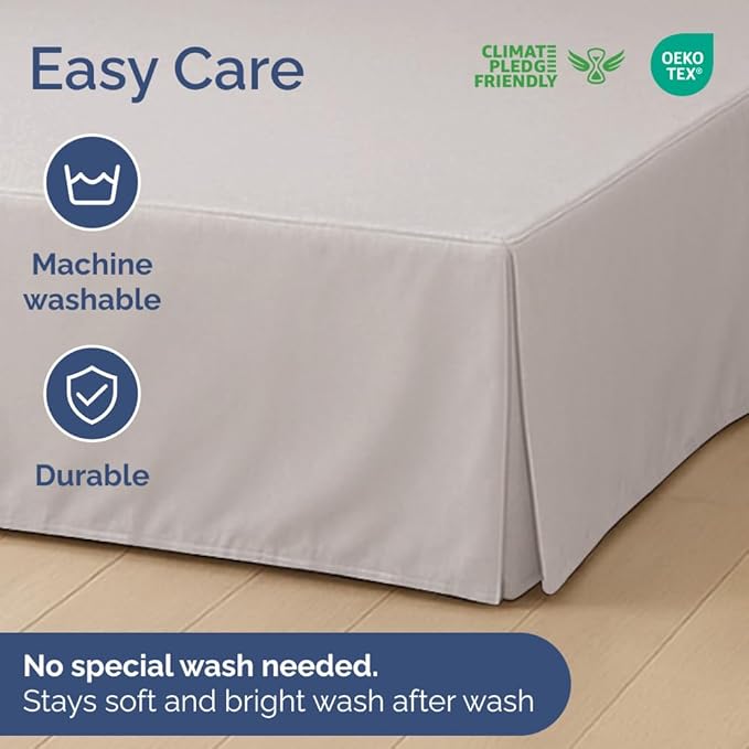 Pleated Bed Skirt Twin Size - 3 Sided Pleated Bed Skirt Twin - Ultra-Soft, Easy Fit with 15 Inch Tailored Drop - Hotel Quality, Wrinkle & Fade Resistant - for Women, Men, Kids and Teens - Light Grey