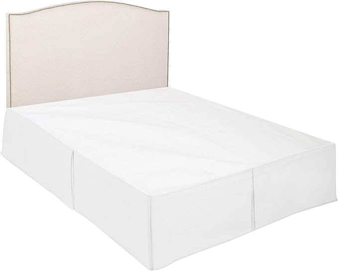 Pleated Bed Skirt 20 Inch Drop Calking Size – Wrinkle-Free Microfiber – Dust Ruffle with Split Corners White