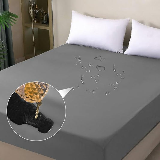Waterproof Mattress Protector Full, Fitted Sheet Style Breathable Mattress Cover with Deep Pocket Fits Up to 18'', Noiseless Bed Cover for Kids Adults Pets, Machine Washable (Light Gray, 54'' X 76'')
