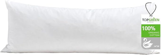Feathers Down Pillow Insert 14x36, 100% Organic Cotton Shell, Large Lumbar Pillow Insert, Decorative Throw Pillow for Living Room Sofa, Couch, or Bed (White)