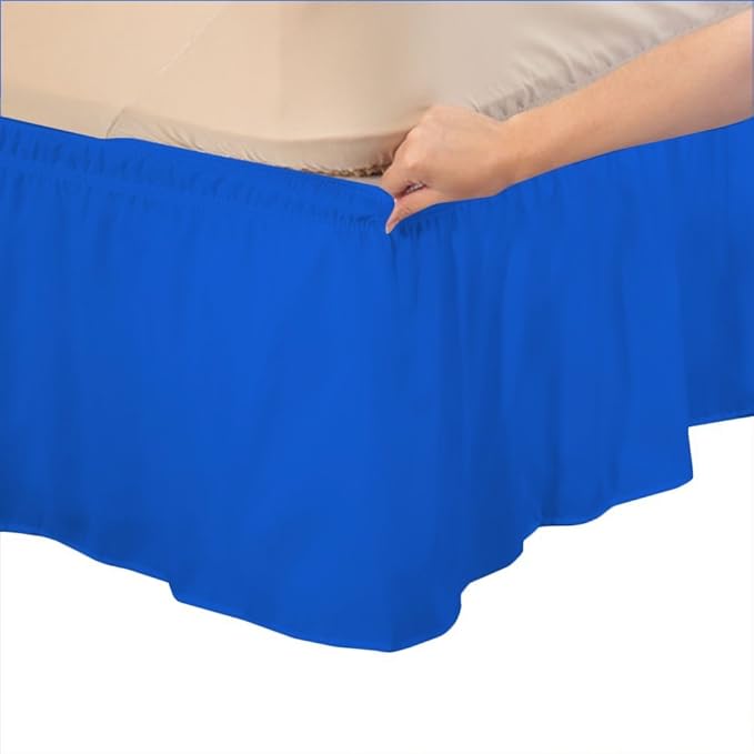 Bed Skirt - Wrap Around Bed Skirts Elastic Dust Ruffles, Easy Fit Wrinkle and Fade Resistant Luxurious Fabric Solid Color, Royal Blue Full XL Size Beds 15 Inch Drop