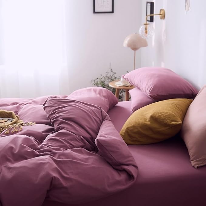Purple Bedding Duvet Cover Full Size 3 Pieces Pale Mauve Duvet Cover Boho Solid Bedding Set Luxury Soft Jersey Knit Cotton Comforter Cover with 2 Pillowcases Breathable Soft Mauve Color Bedding Set