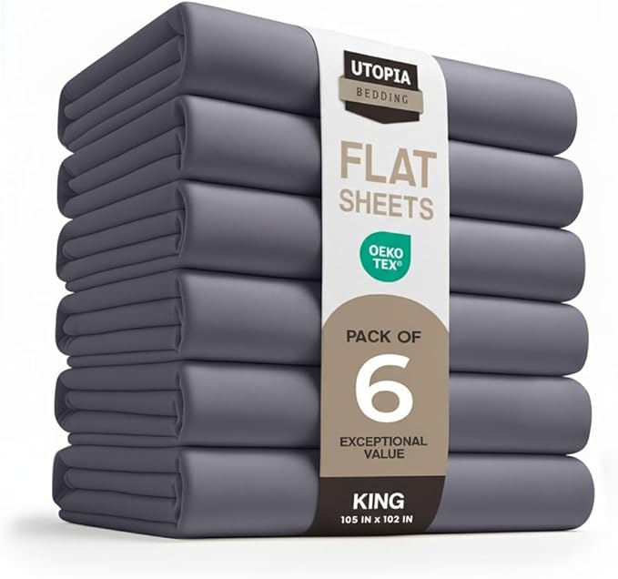 Utopia Bedding Flat Sheets - Pack of 6 - Soft Brushed Microfiber Fabric - Shrinkage & Fade Resistant Top Sheet - Easy Care (King, Grey)