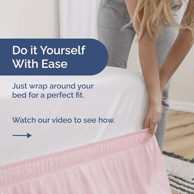 Wrap Around Dust Ruffle Bed Skirt - Lavender Pink - for King Size Beds w/ 15 Inch Drop - Easy Fit Elastic Strap - Adjustable Pleated Bedskirt w/Brushed Fabric - Wrinkle Free, Women, Men, Kids & Teens