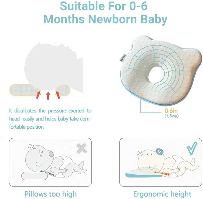 Memory Foam Baby Cushion, Soft Cozy Machine-Washable, Head and Neck Support Breathable Anti-Slip Design for Infants for Small Boys and Girls Tummy Time(Beige)
