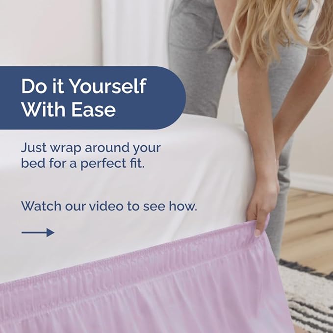 Wrap Around Dust Ruffle Bed Skirt - Light Lavender - for Full Size Beds w/ 15 Inch Drop - Easy Fit Elastic Strap - Adjustable Pleated Bedskirt w/Brushed Fabric Wrinkle Free, Women, Men, Kids & Teens