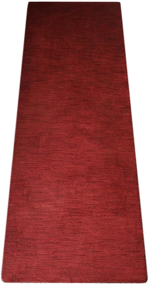 Hand Knotted Loom Wool ECO-Friendly Area Rugs - 2'6''x6', Runner, Red Color, Solid Plain Design, High Pile Thick Handmade Anti Skid Area Rugs for Living Room, Bed Room (L00111)