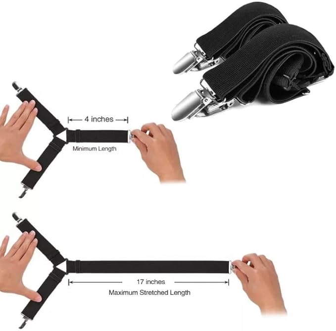 Heavy Duty Elastic Bed Sheet Straps & Clips - Adjustable Mattress Gripper, Sheet Holders Keep Sheets Firm & Tight, Mattress Clips, Bed Straps, Corner Straps (Black, 4pcs Triangle)