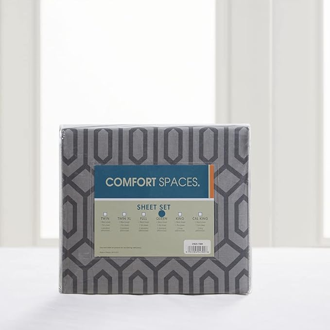 Comfort Spaces 100% Cotton Sheet Set Breathable, Lightweight, Soft with 12" Elastic Pocket Fits up to 14" Mattress, All Season Cozy Bedding, Matching Pillow Case, Twin XL Diamond Sliver 3 Piece
