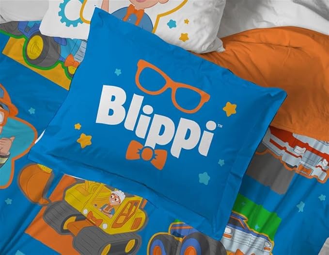 Jay Franco Blippi & Meekah Trucks Full Comforter Set - 7 Piece Blue Bedding Sheet Set & Pillow Covers - Super Soft Microfiber Bed Set