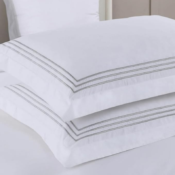 Royal Hotel Bedding Embroidered Adeline 3 Piece Comforter Cover with Pillow Shams, Duvet Cover Set, 100% Cotton Percale, Full/Queen, Gray