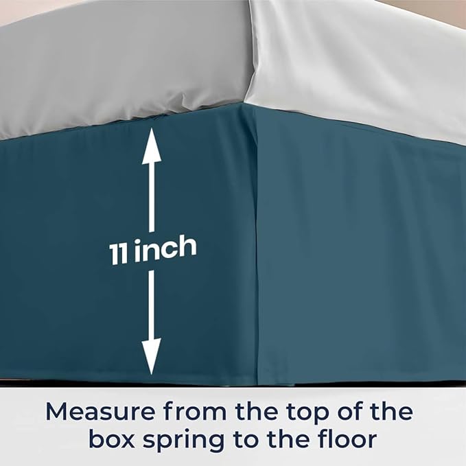 SGI Bedding 11 inch Drop Bed Skirt Cal King Size - Platform Style with Secure Fit, Classic Tailored Look, Elegant Pleated Style Dust Ruffle, Split Corners, Wrinkle Resistant Microfiber - Teal