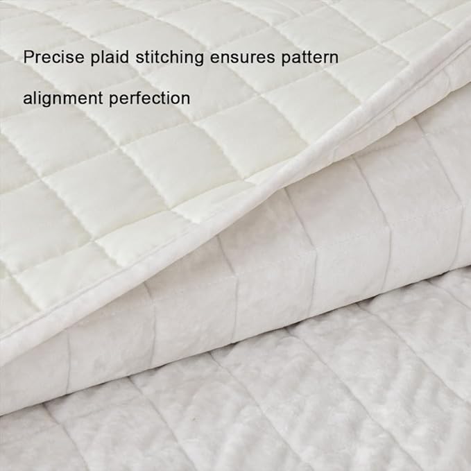 Luxurious Velvet Quilt King Size Set 98" x106" Ultra Soft Bedding Set Quilted Bedspread Coverlet with 2 Matching Pillow Shams for All Seasons,Cream White