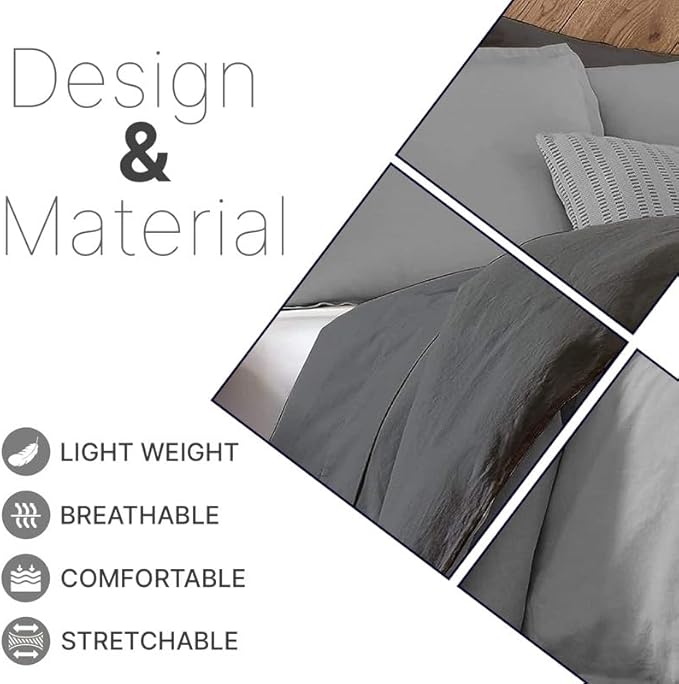 Egyptian Cotton Duvet Cover King Size Reversible 1000 Thread Count 1 Duvet Cover & 2 Pillow Shams Long Staple Quilt Silky Soft, Breathable With Zipper -3 Piece Set (Silver Grey/Elephant Grey)