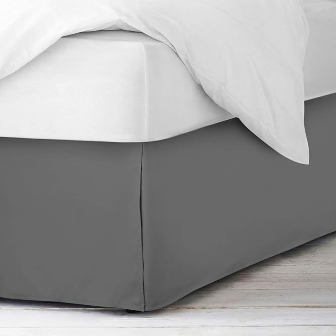 Pleated Bed Skirt 20 Inch Drop Queen Size – Wrinkle-Free Microfiber – Dust Ruffle with Split Corners Dark Grey
