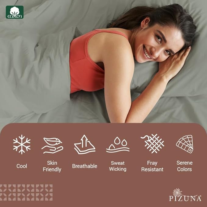 Pizuna Pure 100% Cotton Queen Size Sheet Set Silver, Luxurious 400 Thread Count Long Staple Cotton Sateen Sheets with 15" Deep 2 Extra Pillowcase (Combed Cotton Bed Sheet Set)