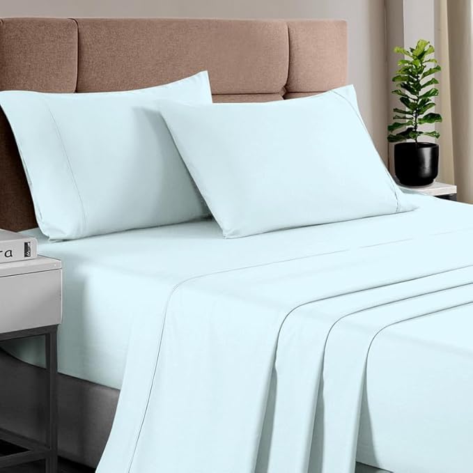 Pizuna Pure 100% Cotton Sheet Set Twin, Luxurious 400 Thread Count Long Staple Cotton Sateen Sheets Twin with 15" Deep Pocket (Baby Blue)