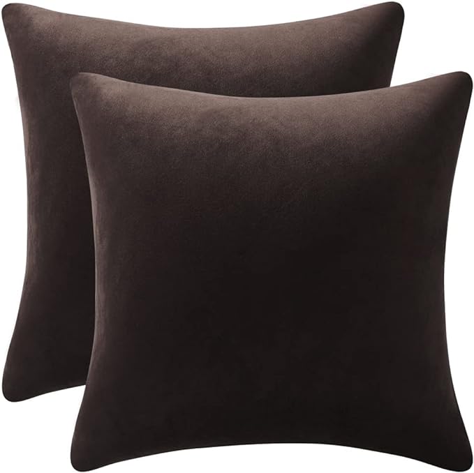 Euro Sham Covers 26x26 Chocolate Brown: Pack of 2 Cozy Soft Velvet Square Modern Luxury Decorative Throw Pillow Cases for Sofa Couch Living Room Bed Home Decor