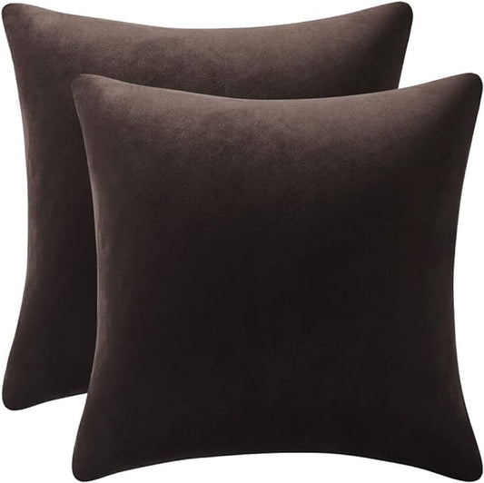 Euro Sham Covers 26x26 Chocolate Brown: Pack of 2 Cozy Soft Velvet Square Modern Luxury Decorative Throw Pillow Cases for Sofa Couch Living Room Bed Home Decor