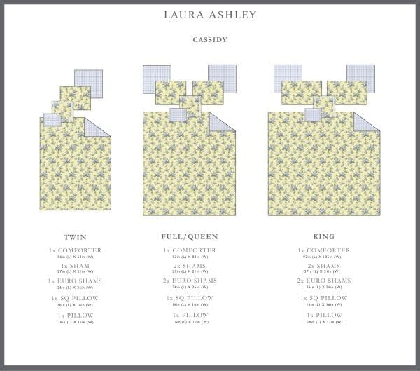 Laura Ashley - Queen Comforter Set, Soft & Reversible Cotton Bedding, Medium Weight for Year Round Comfort, 7 Piece Bed Set with Matching Pillowcases, Euro Shams & Bonus Throw Pillows (Cassidy Yellow)