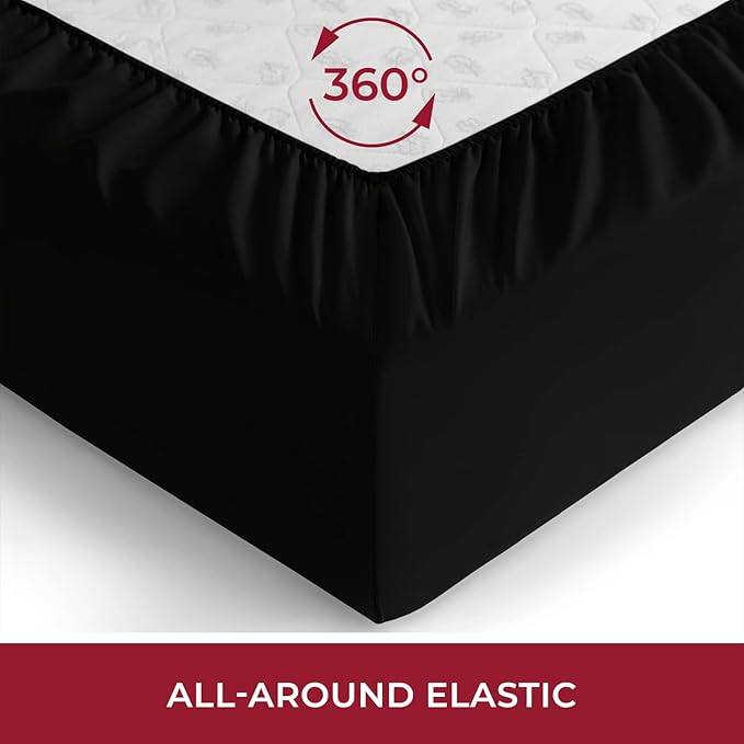 Mellanni California King Fitted Sheet - Iconic Collection Bedding Sheets with up to 16 inch Deep Pocket - Soft & Cooling - Fade & Stain Resistant - 1 PC (Cal King, Black)