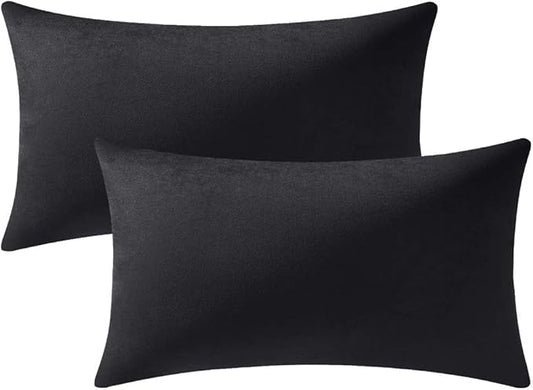 Lumbar Pillow Covers 12x20 Black: Pack of 2 Cozy Soft Velvet Rectangular Modern Luxury Decorative Throw Pillow Cases for Sofa Couch Living Room Bed Home Decor