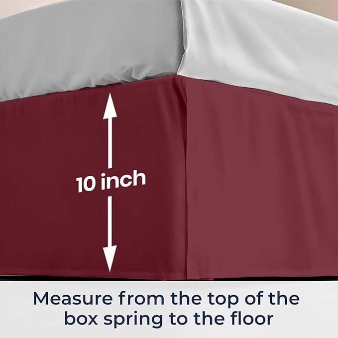 SGI Bedding 10 inch Drop Bed Skirt Twin Size - Platform Style with Secure Fit, Classic Tailored Look, Elegant Pleated Style Dust Ruffle, Split Corners, Wrinkle Resistant Microfiber - Burgundy