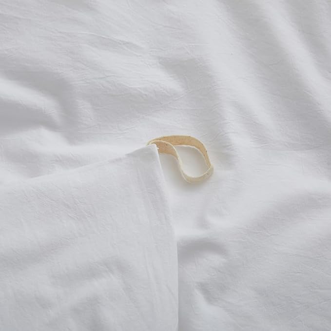White Duvet Cover Full Size, 100% Washed Cotton Linen Like Bedding Set with Zipper Closure (No Comforter), 80x90 Inches