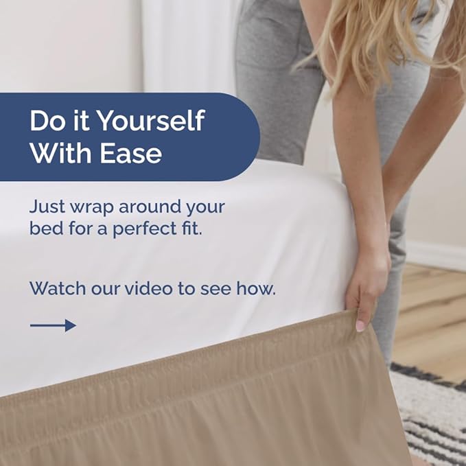 Wrap Around Dust Ruffle Bed Skirt - Cream - for Queen Size Beds with 18 Inch Drop - Easy Fit Elastic Strap - Adjustable Pleated Bedskirt w/Brushed Fabric - Wrinkle Free - for Women, Men, Kids & Teens