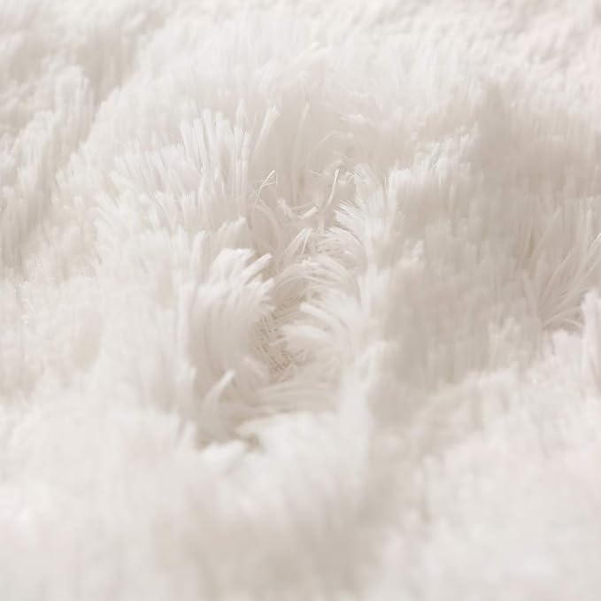 Uhamho Faux Fur Velvet Fluffy Bedding Duvet Cover Set Down Comforter Quilt Cover with Pillow Sham, Ultra Soft Warm (White, Twin)