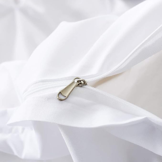 Feelyou Pinch Pleated Duvet Cover Set Twin White Pintuck Tufted Bedding Set Soft Microfiber Polyester Solid Geometric Comforter Cover with 1 Pillow Shams, 2 Pieces