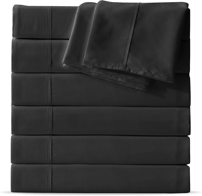 Maple&Stone Twin Flat Sheet 6 Pack,Premium Soft & Breathable,Brushed Microfiber Fabric,Anti-Shrinkage & Non-Fading,Bulk Flat Sheets Only Twin Size(Black)