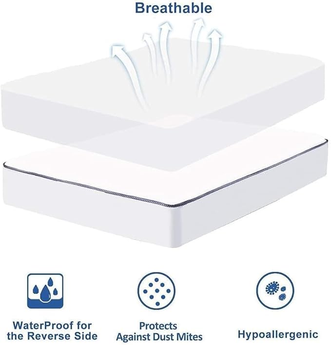 WhatsBedding Waterproof Mattress Pad Cal-King Cotton Top Down Alternative Filling Pillowtop Mattress Topper Cover-Fitted Quilted (Waterproof Cal-King Size Mattress Pad)
